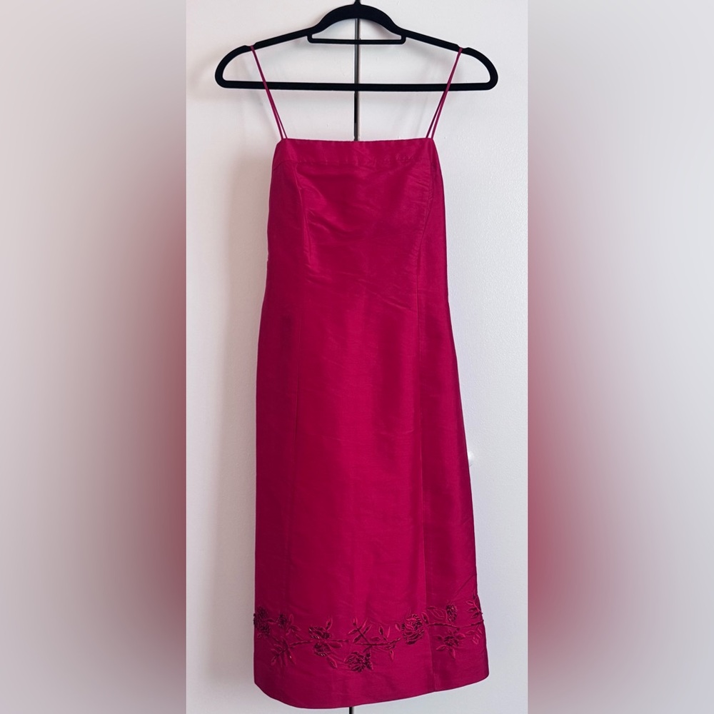 Ann Taylor | 100% Silk | Beaded Embroidery Slip Dress |Spaghetti Straps | Size 2 - Picture 3 of 5